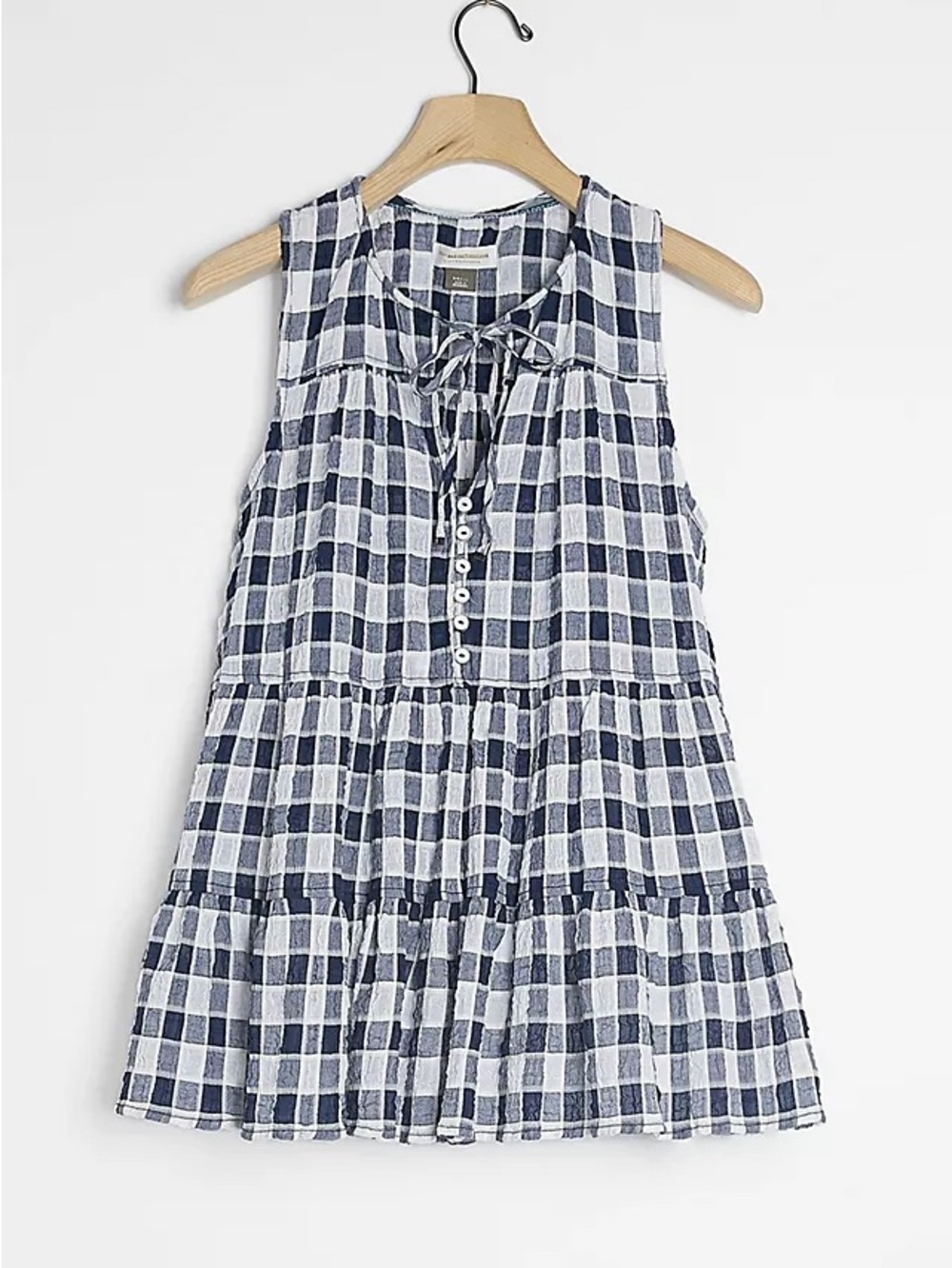 ANTHROPOLOGIE x PILCRO Blue & White Neve Tiered Gingham Plaid Tank Size S
